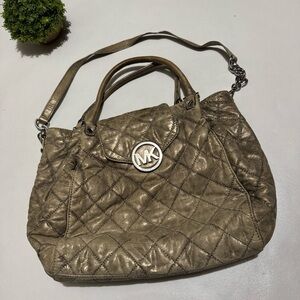 Michael Kors Large Fulton Quilted Leather Tote Bag Purse Nickel Gun Metal‎